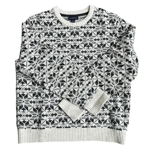Lands' End 100% lambs wool pullover sweater size L gray tones Fair Isles style - Picture 3 of 7